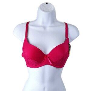 Lukasi 687 Pink Padded Pink Lace Embellished Light Push Up Underwire Bra 36C NWT